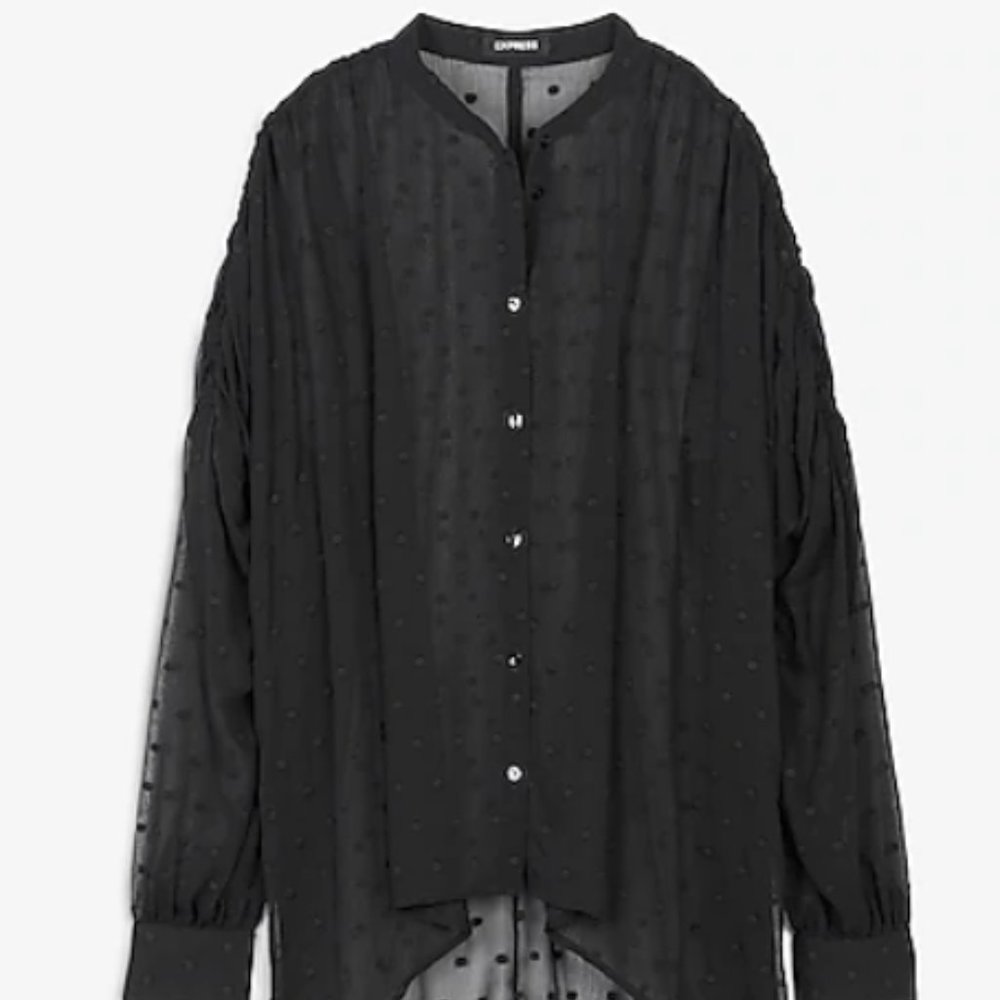 Express Polka Dot Cinched Dolman Sleeve Tunic